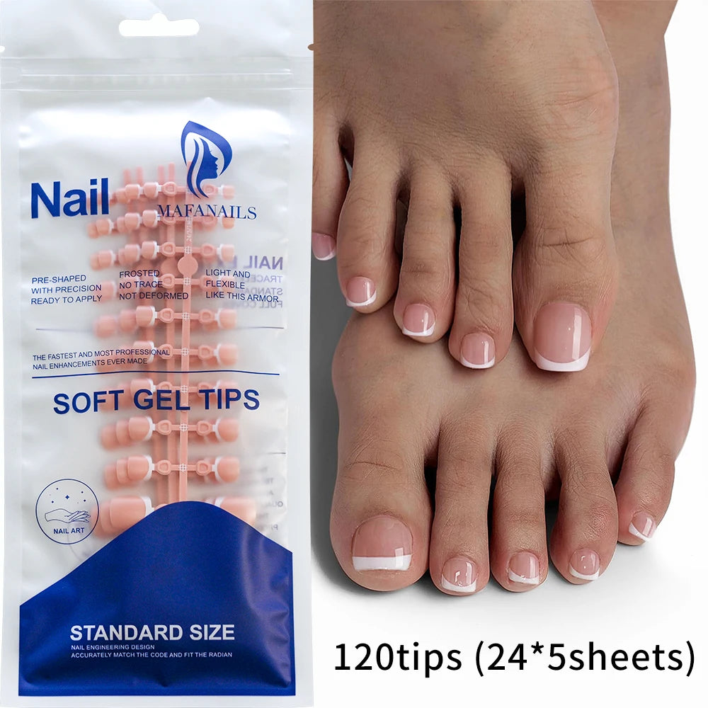 120Pcs French Short Square Press On Toenails Nude Pink Full Cover False Toe Nails Fake Toe Nail Extension For Women
