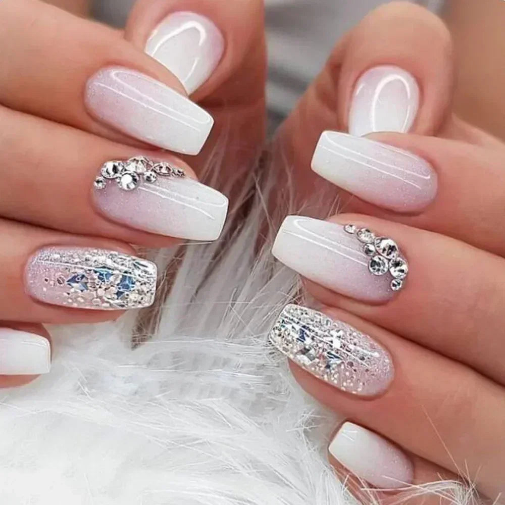 24Pcs French Gradient Short False Nails Set with Glue Nail Press on Nails