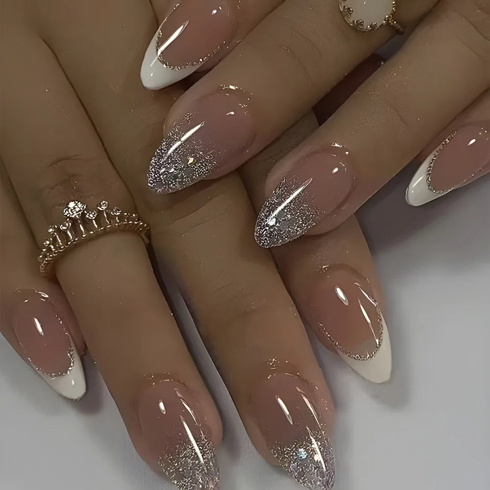 24Pcs Mid-length Almond False Nails Press on Nail Full Cover Nail Tips