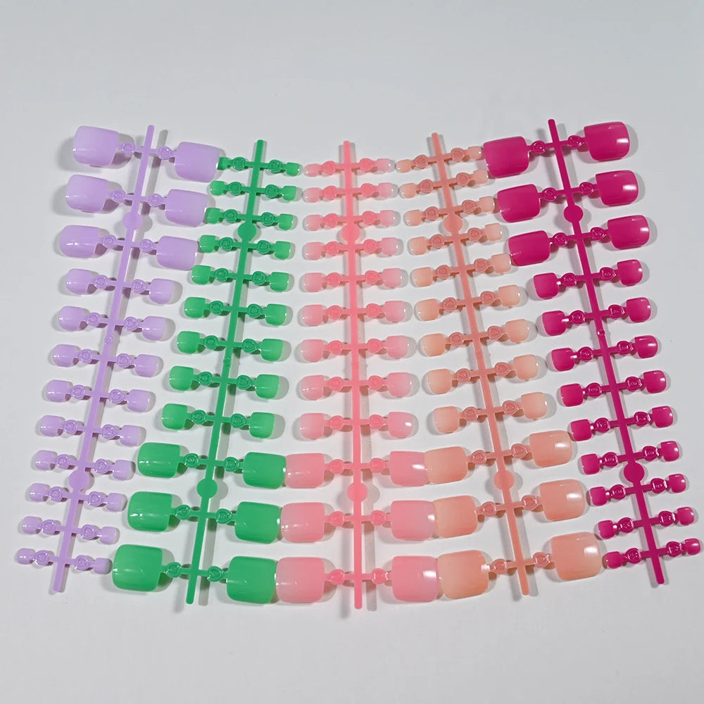 120 Pcs Short Square False Toe Nails Solid Color Press on Toenails