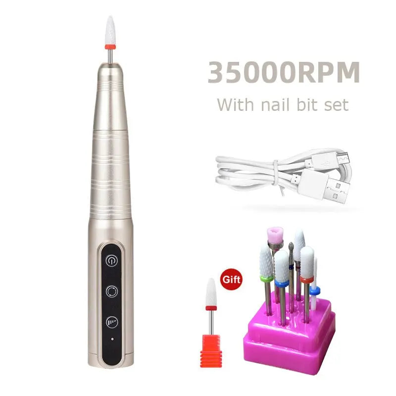 35000RPM Wireless Nail Drill Rechargeable Cordless Manicure Pedicure Drill