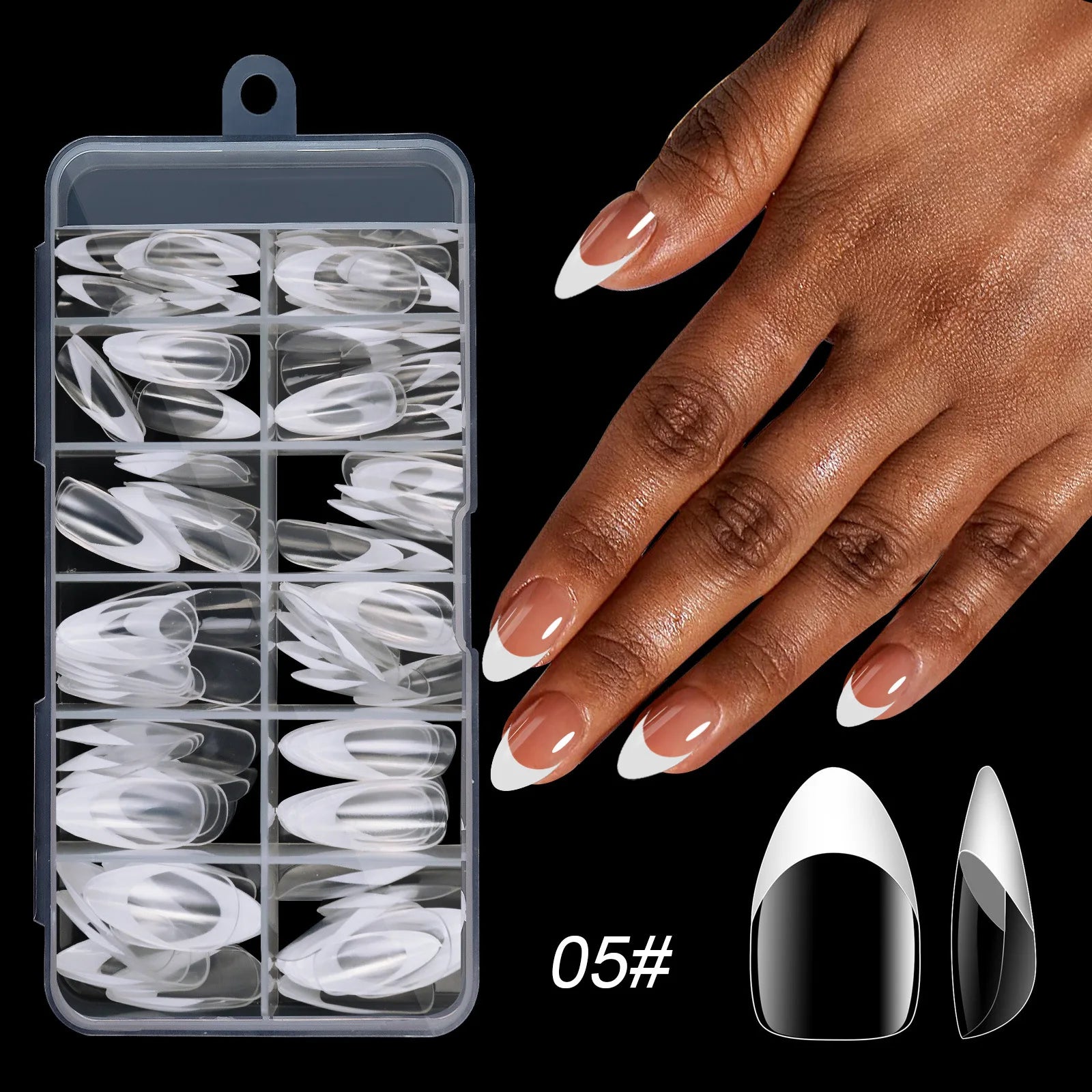 120pcs Boxed Acrylic French False Nails Multicolor Square Almond Nail Tips Full Cover Mixed Size Press On Nails