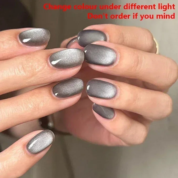 24 Pcs Cat Eye False Nails Art - Short Press on Nails
