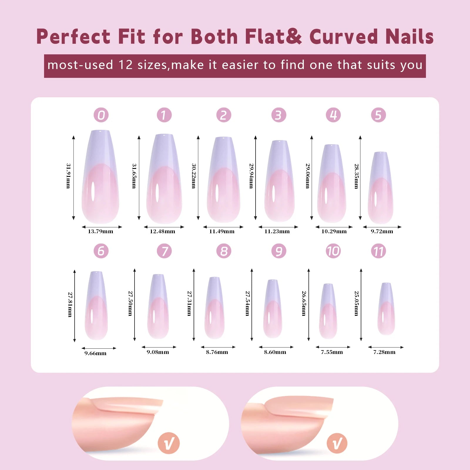 288 Pcs False Nails Tips Coffin Almond Colorful French Acrylic Press On Nails Pre-Designed Gel Press OnNails