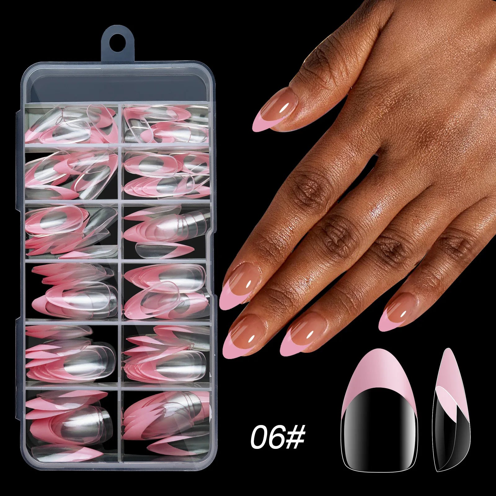 120pcs Boxed Acrylic French False Nails Multicolor Square Almond Nail Tips Full Cover Mixed Size Press On Nails