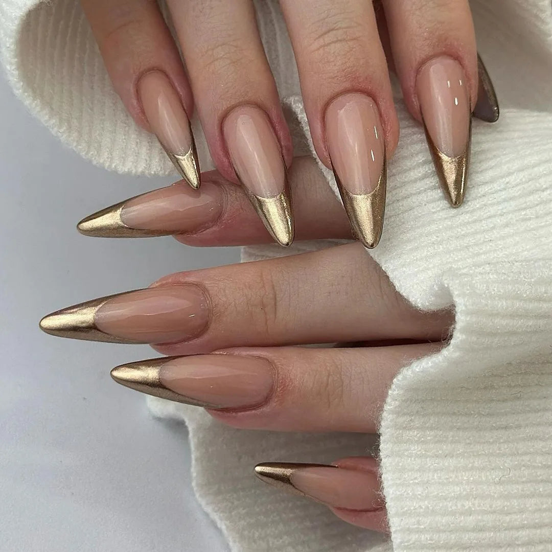 24Pcs Mid-length False Nails with Almond Head Design Brown Press on Nails