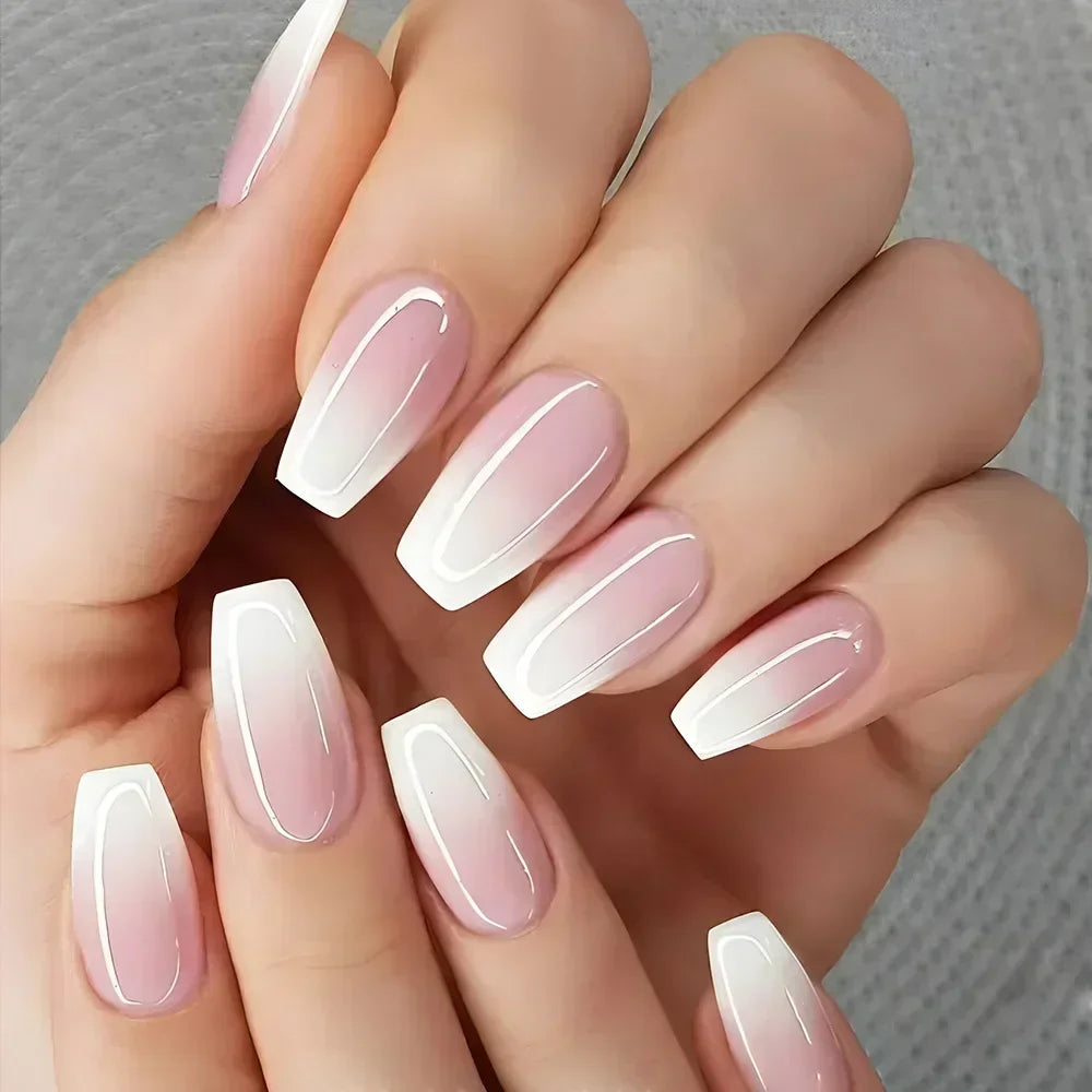 24Pcs French Gradient Short False Nails Set with Glue Nail Press on Nails