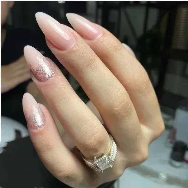 24Pcs Mid-length Almond False Nails Press on Nail Full Cover Nail Tips