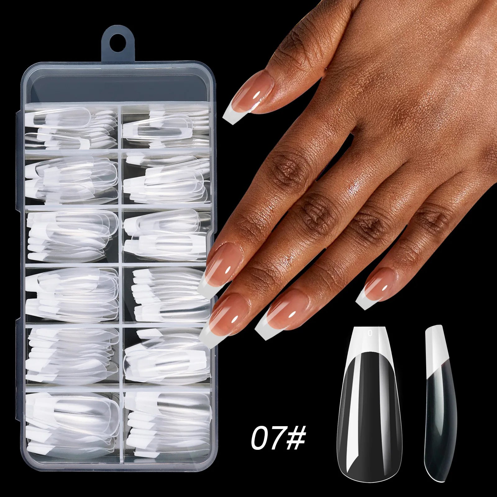 120pcs Boxed Acrylic French False Nails Multicolor Square Almond Nail Tips Full Cover Mixed Size Press On Nails