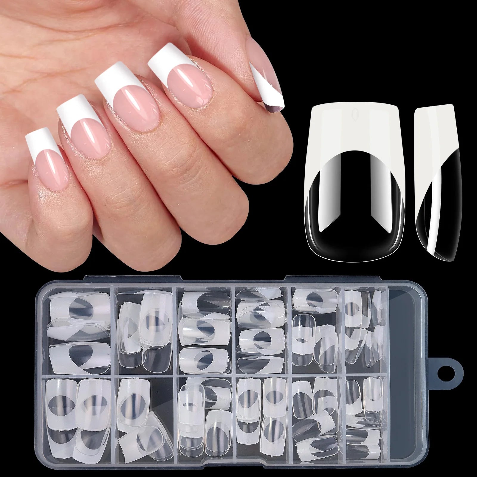 120pcs Boxed Acrylic French False Nails Multicolor Square Almond Nail Tips Full Cover Mixed Size Press On Nails