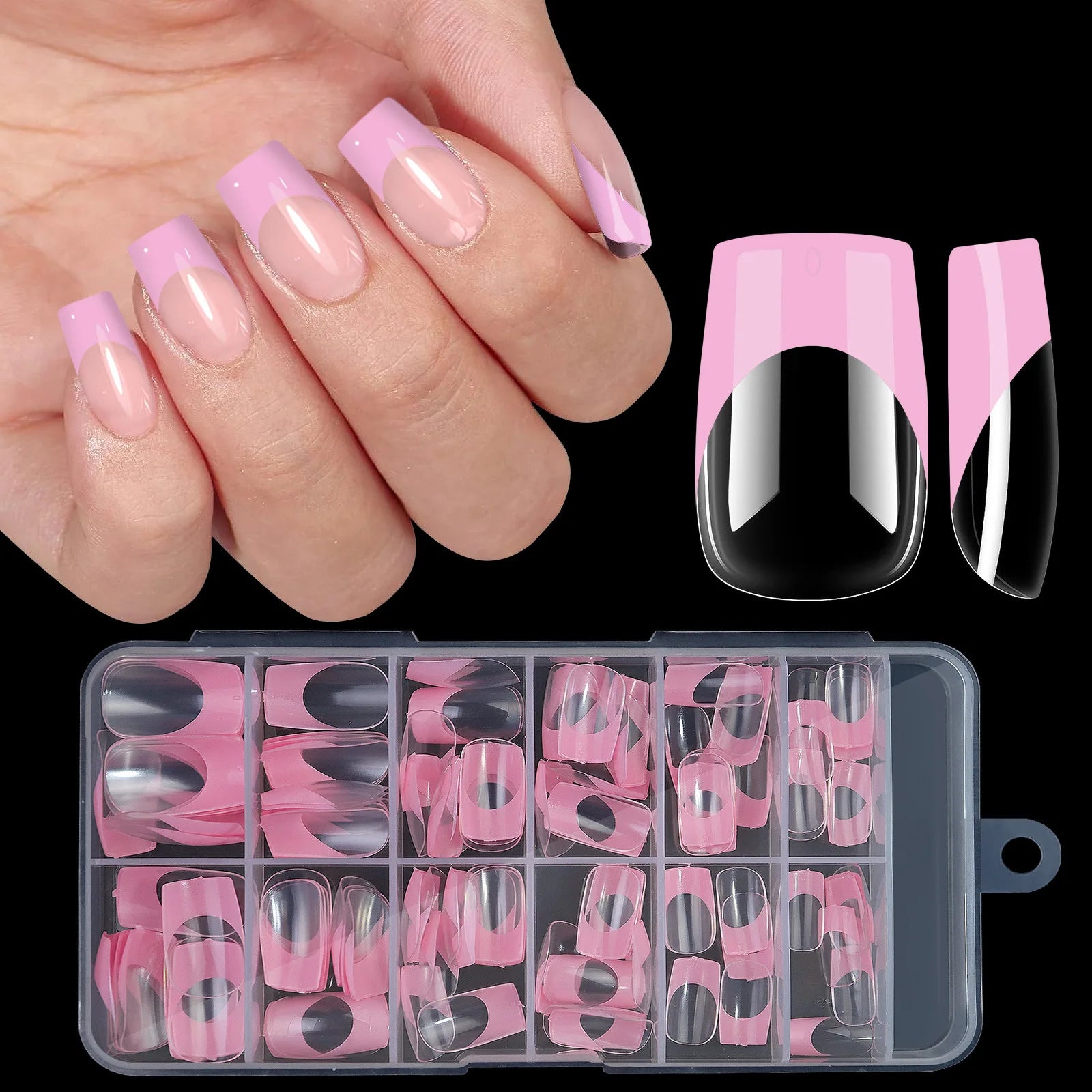 120pcs Boxed Acrylic French False Nails Multicolor Square Almond Nail Tips Full Cover Mixed Size Press On Nails