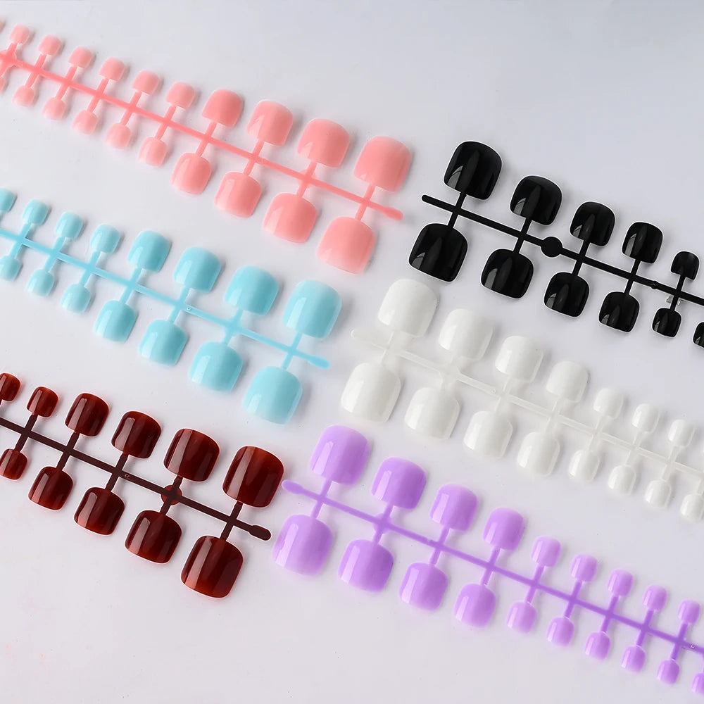 120 Pcs Short Square False Toe Nails Solid Color Press on Toenails