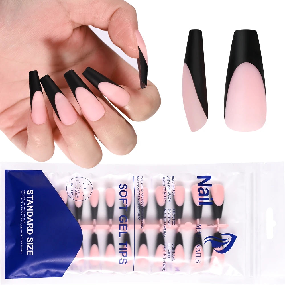 120Pcs Black French Gel Nail False Nails 12 sizes Press on Nails