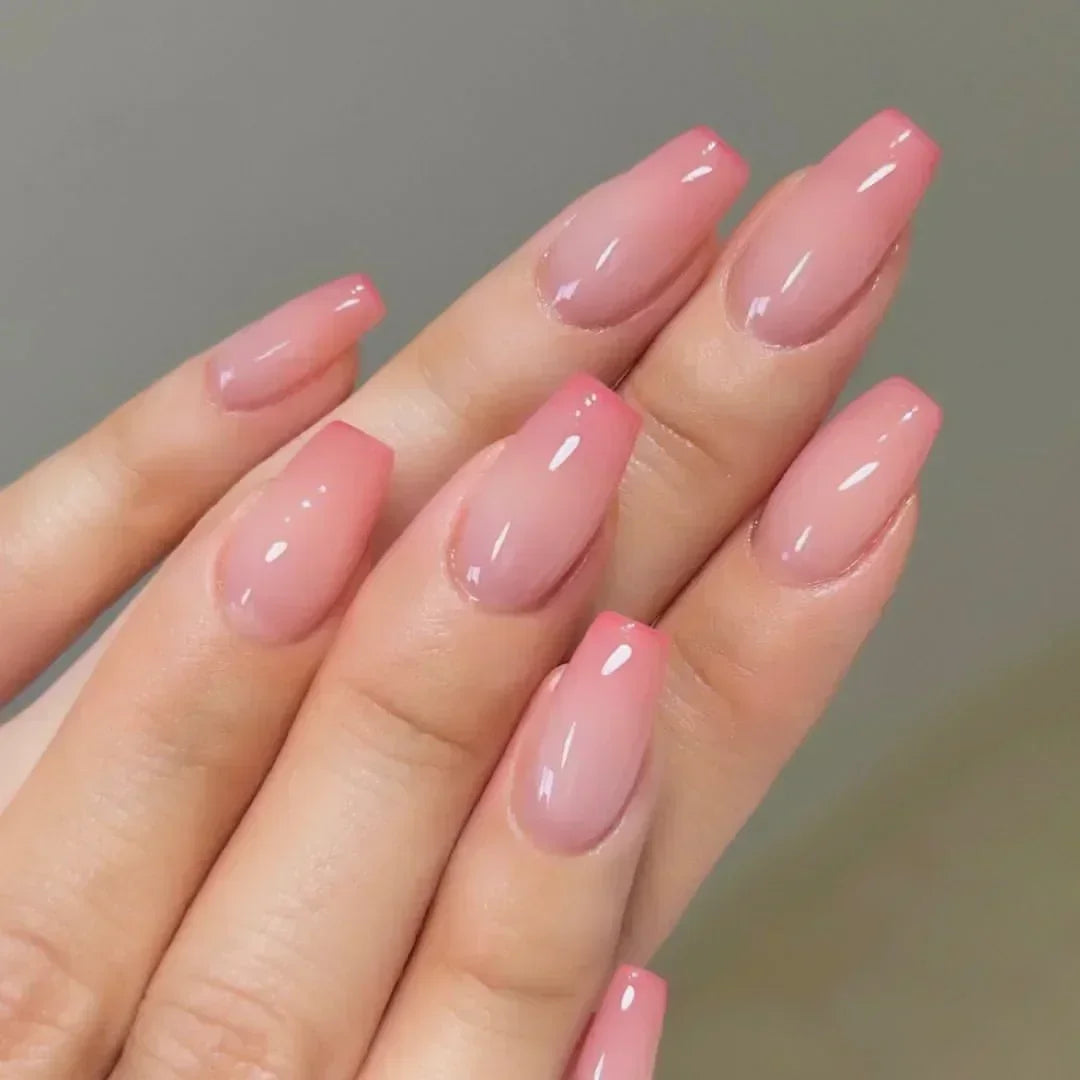 24Pcs French Gradient Short False Nails Set with Glue Nail Press on Nails