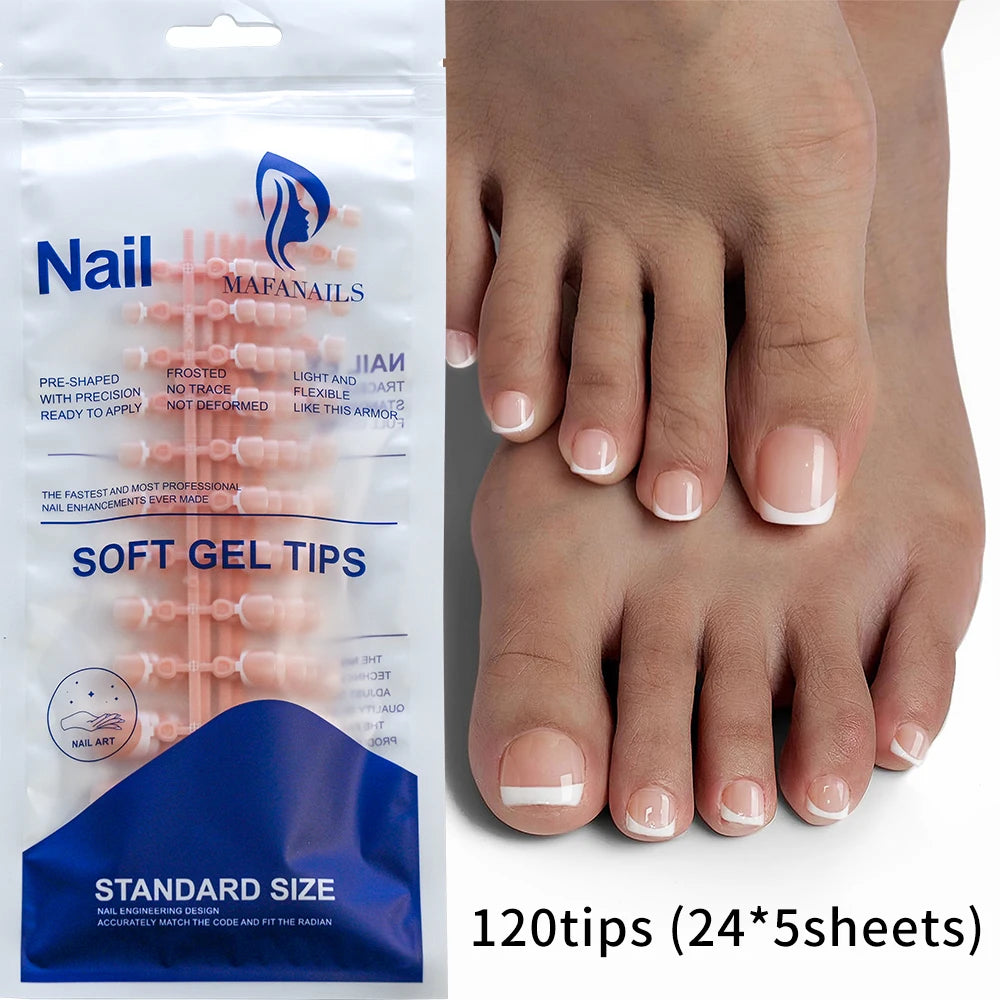 120Pcs French Short Square Press On Toenails Nude Pink Full Cover False Toe Nails Fake Toe Nail Extension For Women