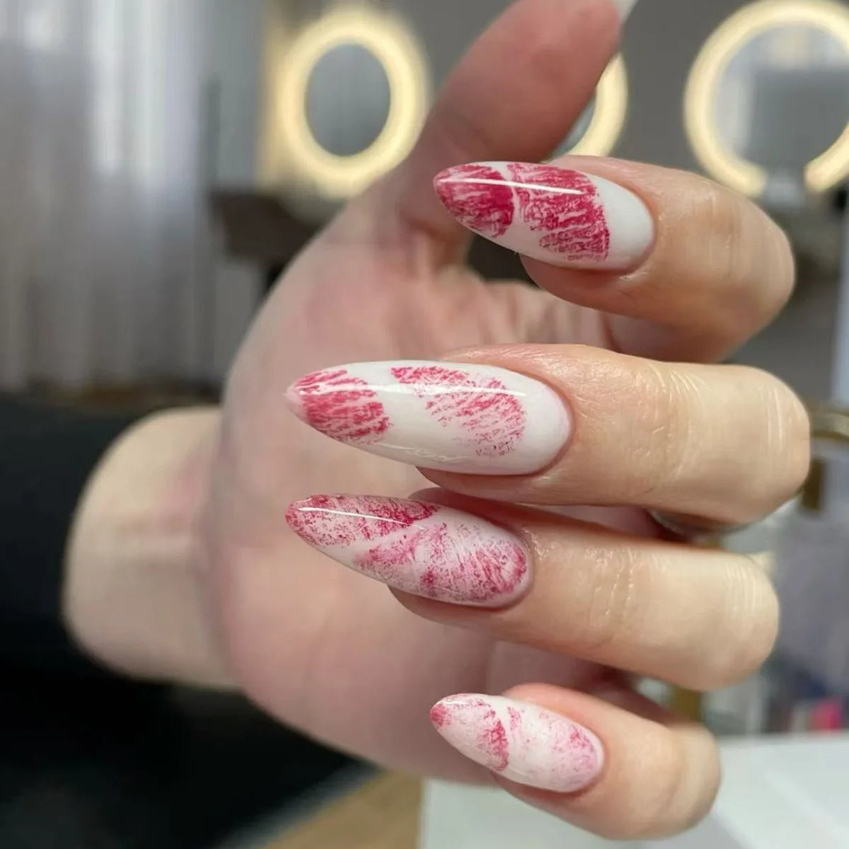 24pcs Red Lipstick Press on Nails, False Nails Lip Prints - Valentine&