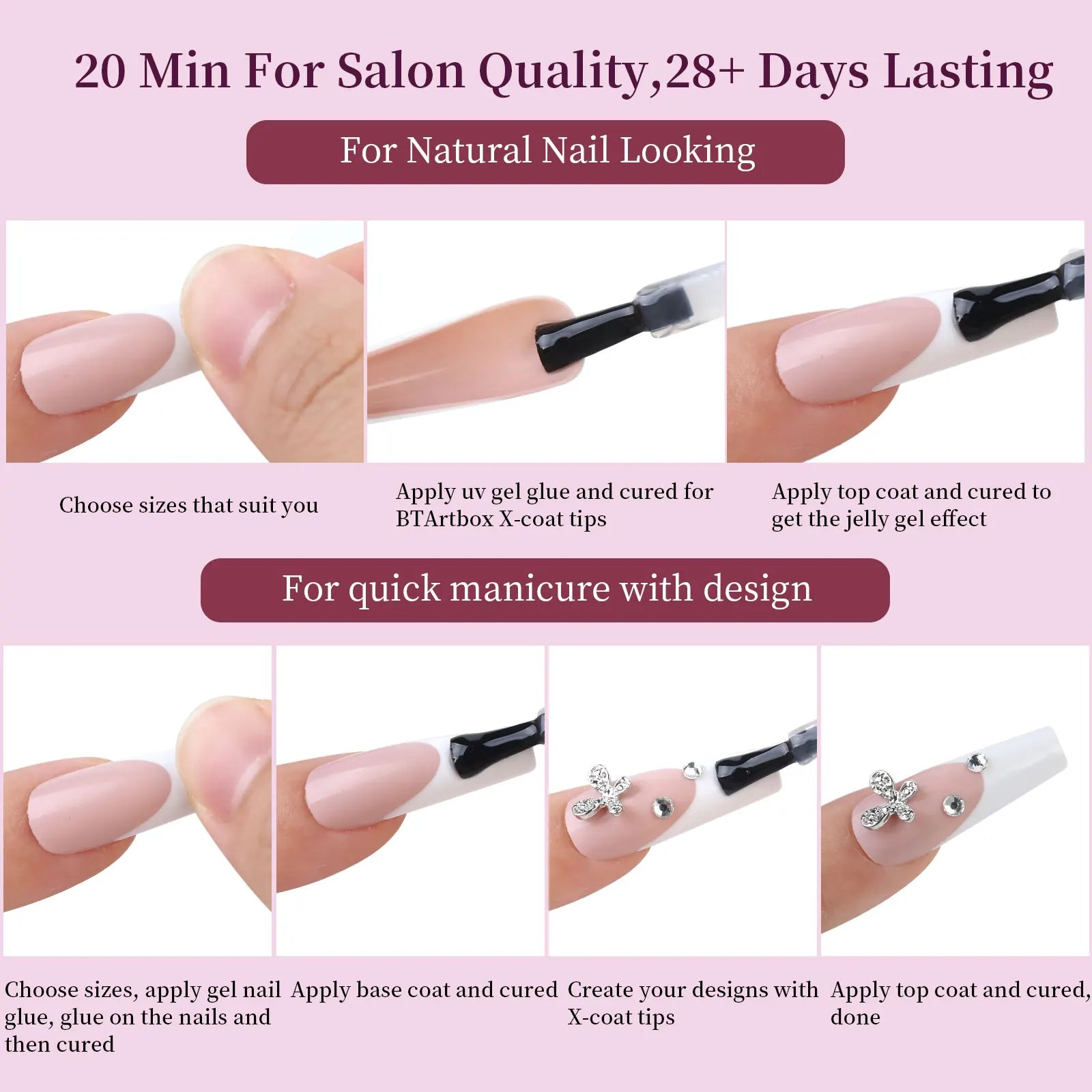 288 Pcs False Nails Tips Coffin Almond Colorful French Acrylic Press On Nails Pre-Designed Gel Press OnNails