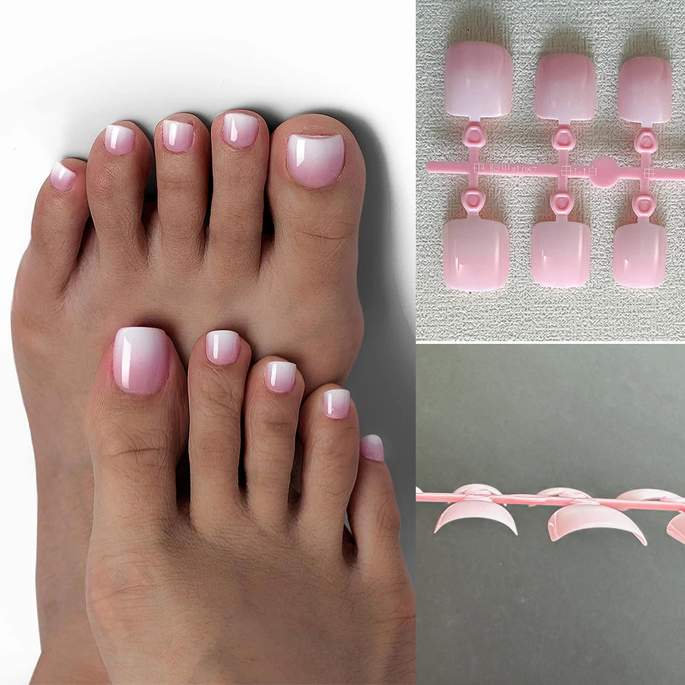 120Pcs French Short Square Press On Toenails Nude Pink Full Cover False Toe Nails Fake Toe Nail Extension For Women