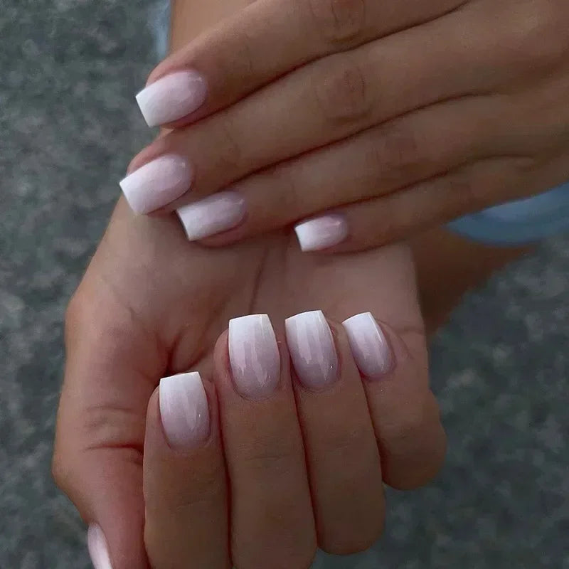 24Pcs French Gradient Short False Nails Set with Glue Nail Press on Nails