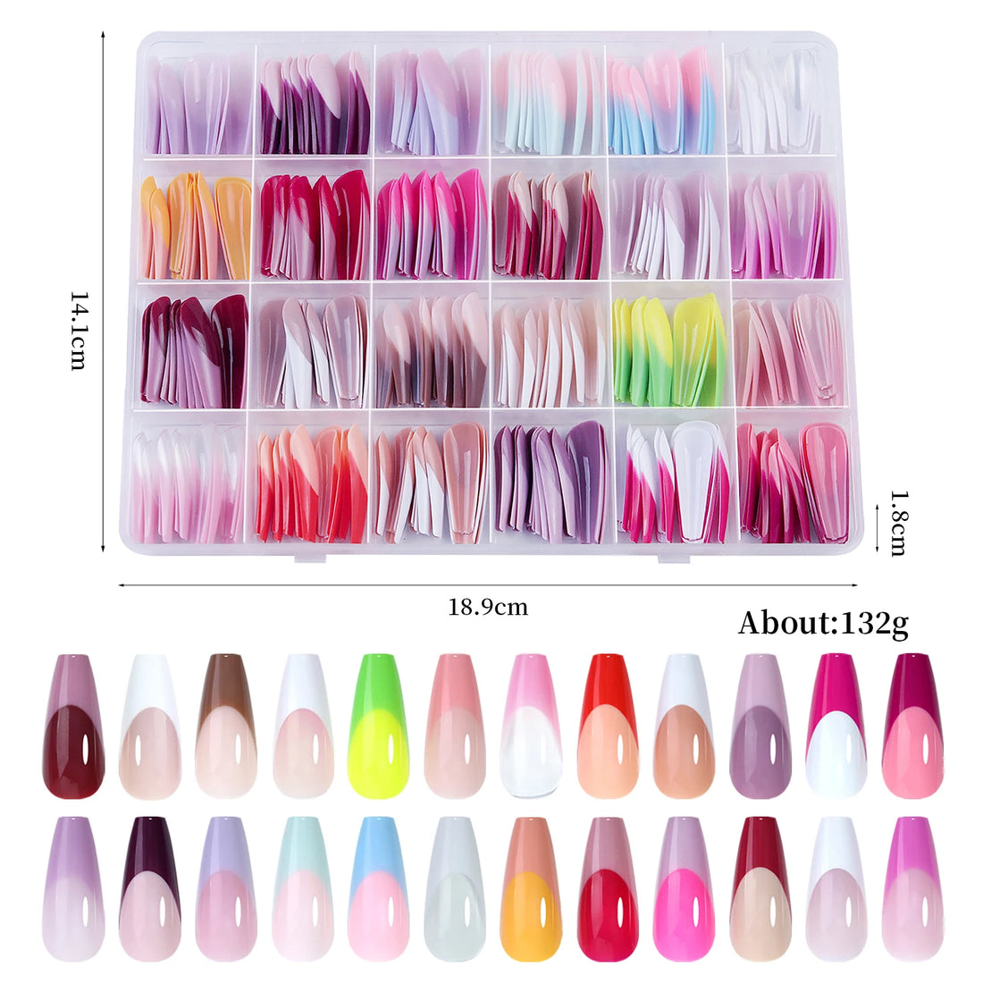 288 Pcs False Nails Tips Coffin Almond Colorful French Acrylic Press On Nails Pre-Designed Gel Press OnNails