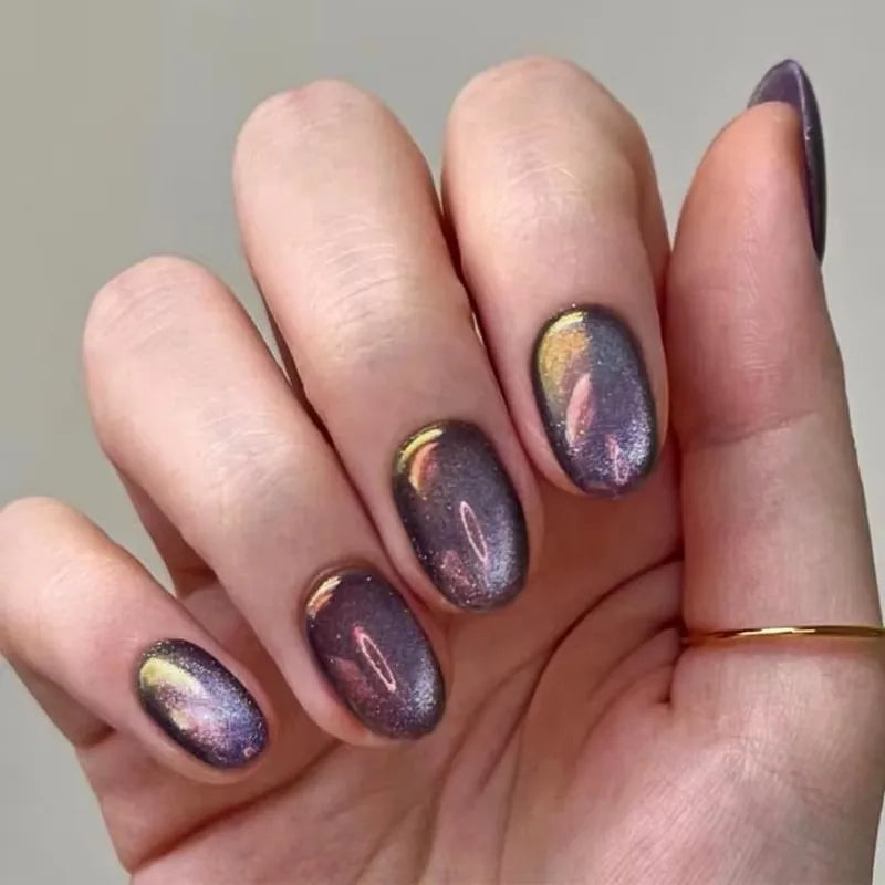 24 Pcs Cat Eye False Nails Art - Short Press on Nails