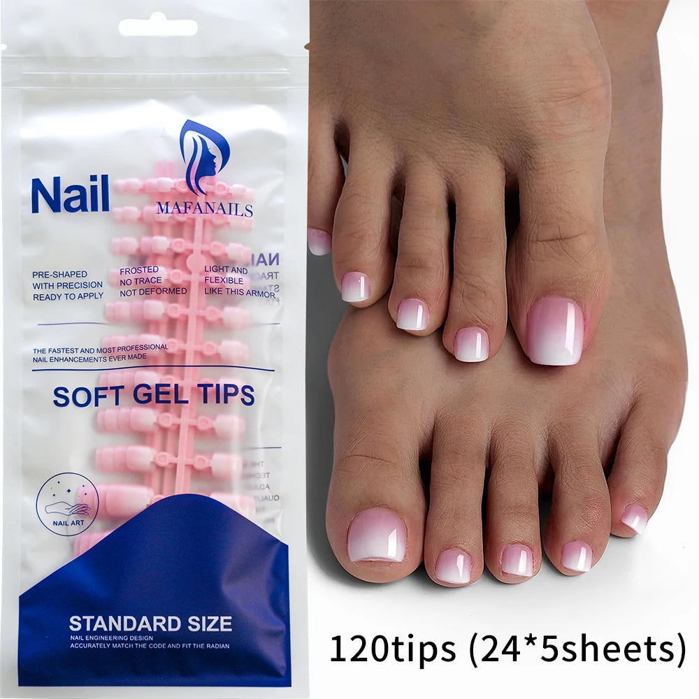 120Pcs French Short Square Press On Toenails Nude Pink Full Cover False Toe Nails Fake Toe Nail Extension For Women