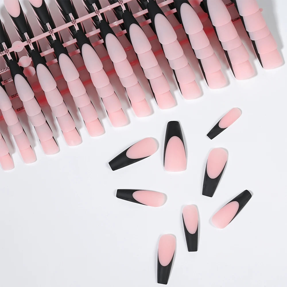 120Pcs Black French Gel Nail False Nails 12 sizes Press on Nails