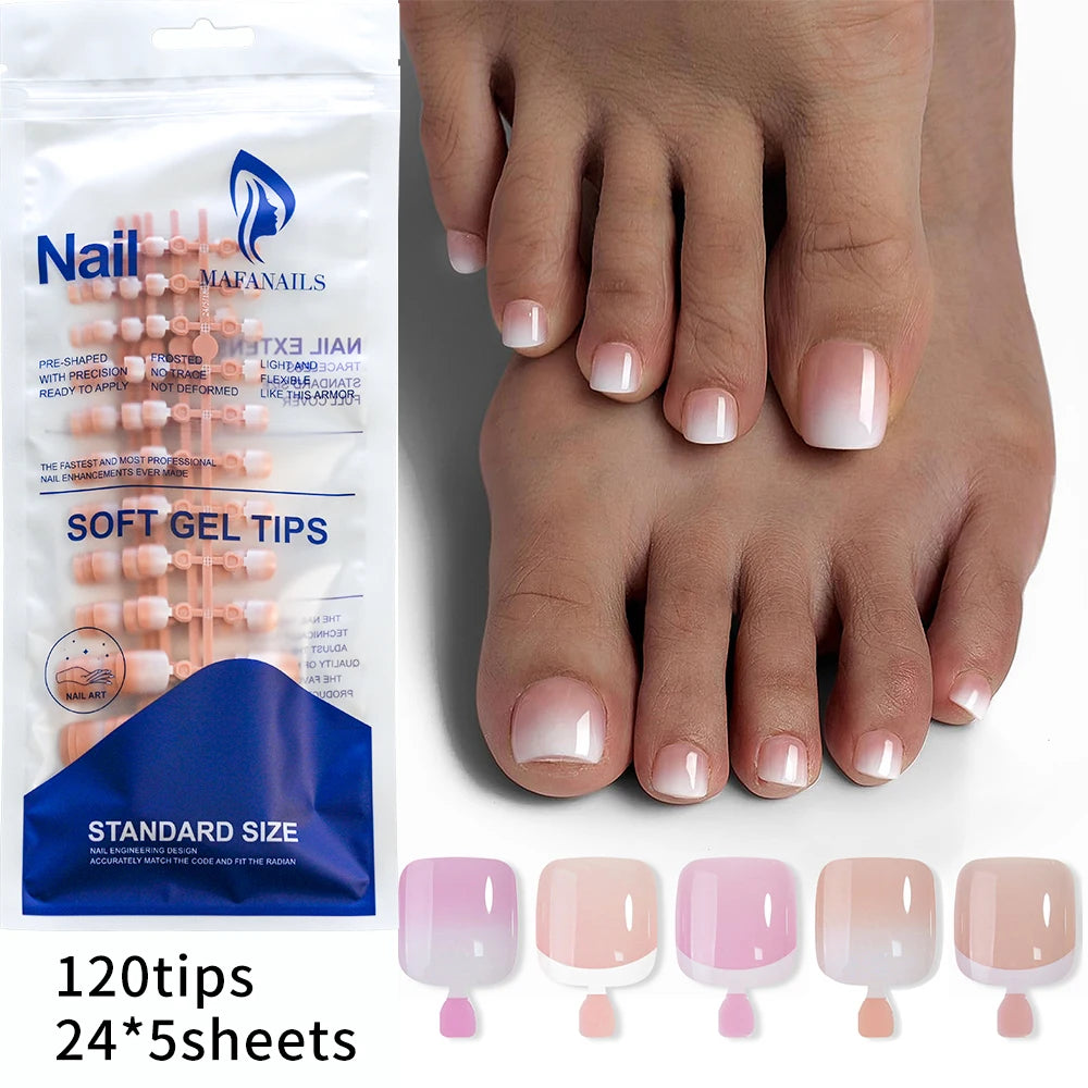 120Pcs French Short Square Press On Toenails Nude Pink Full Cover False Toe Nails Fake Toe Nail Extension For Women