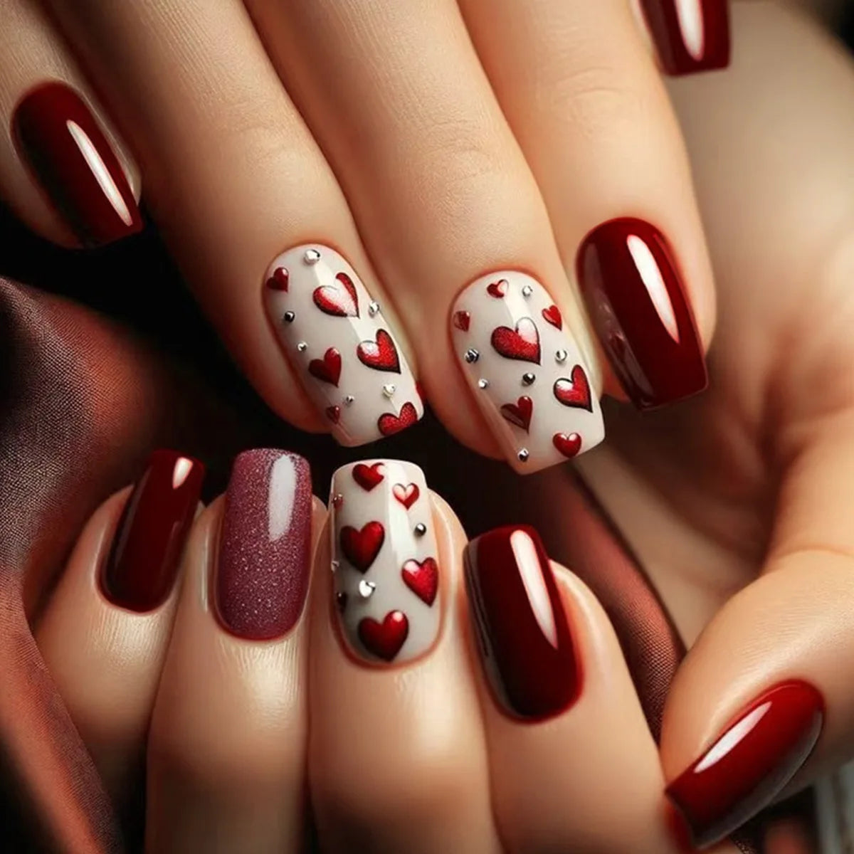 24pcs False Nails, Press on Nails Short Square - Valentine’s Day