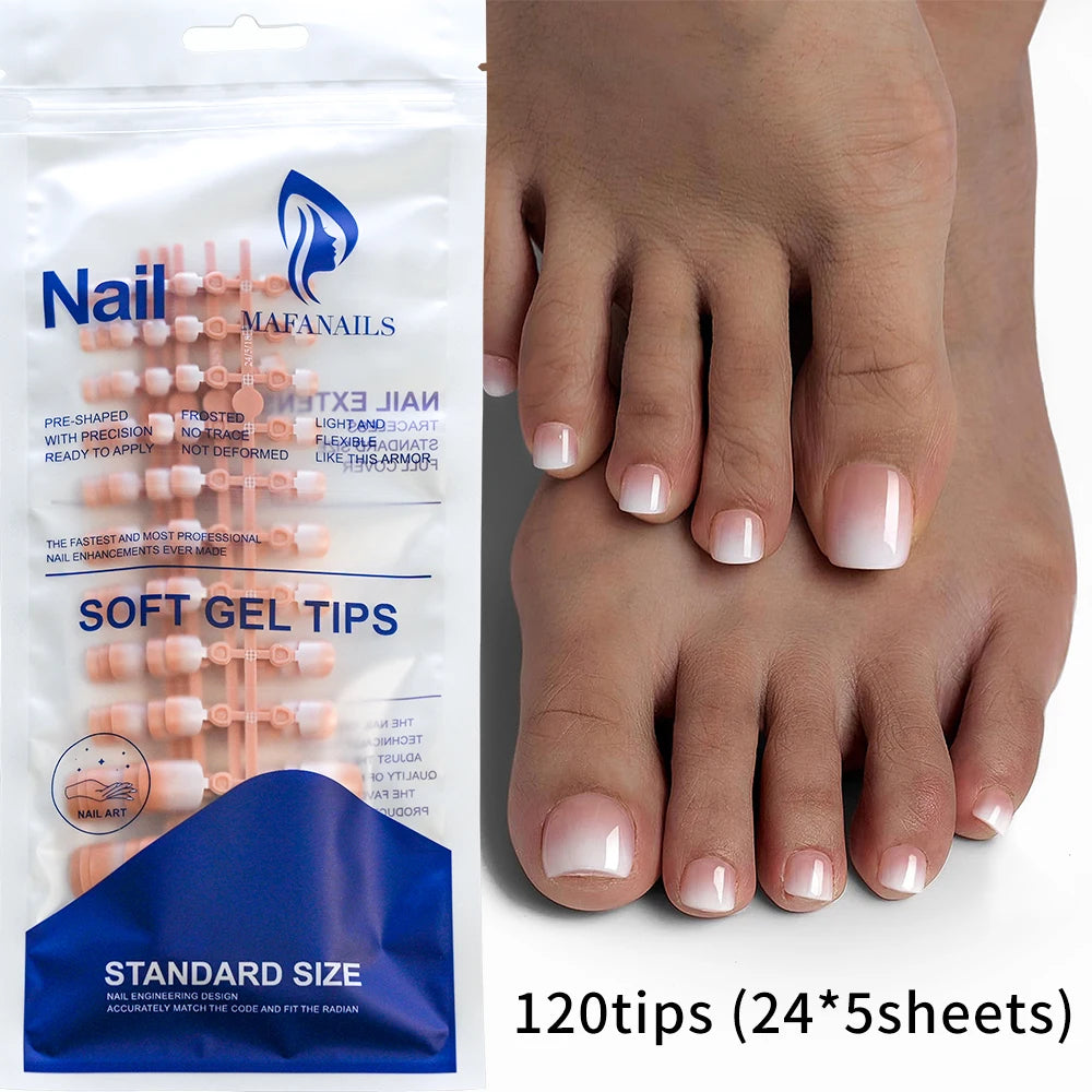 120Pcs French Short Square Press On Toenails Nude Pink Full Cover False Toe Nails Fake Toe Nail Extension For Women