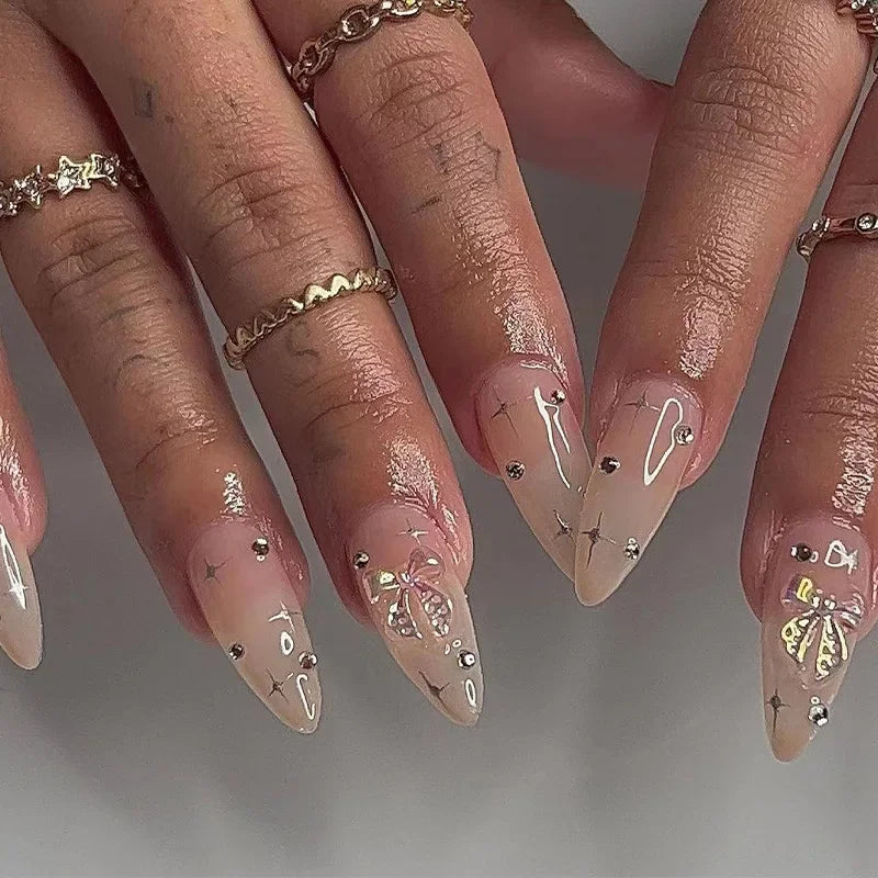 24Pcs Mid-length False Nails with Almond Head Design Brown Press on Nails