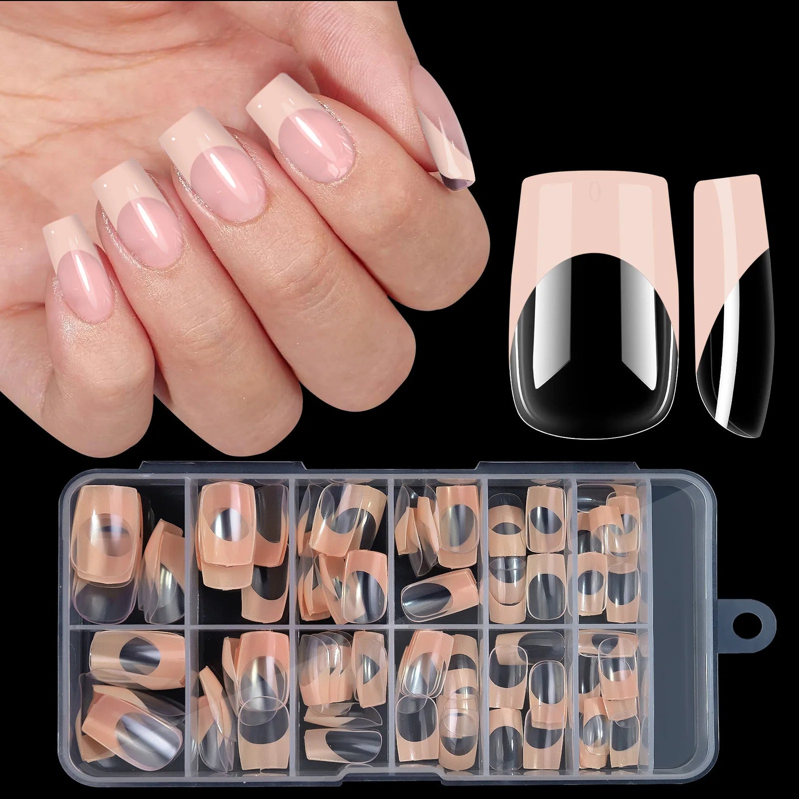 120pcs Boxed Acrylic French False Nails Multicolor Square Almond Nail Tips Full Cover Mixed Size Press On Nails