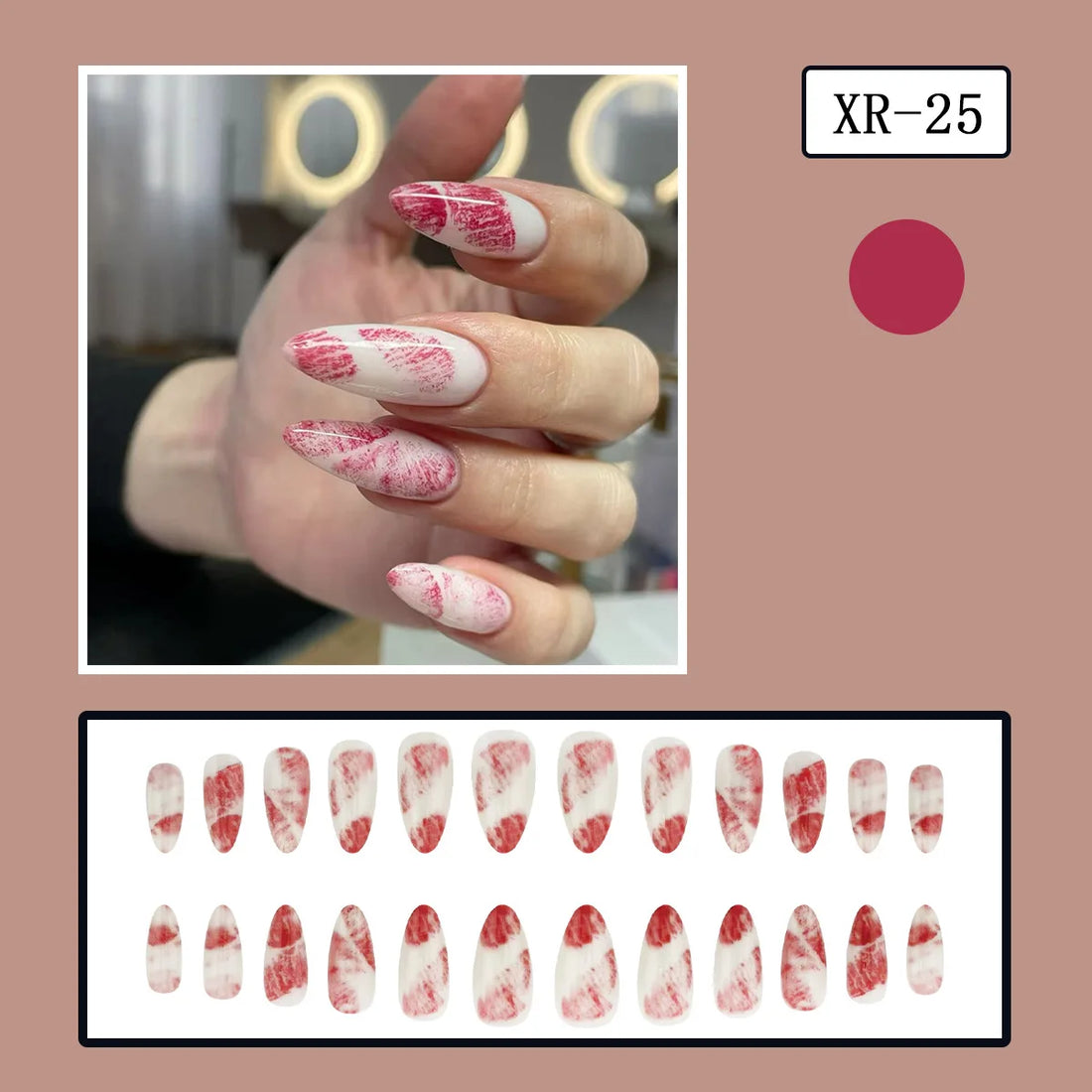 24pcs Red Lipstick Press on Nails, False Nails Lip Prints - Valentine&