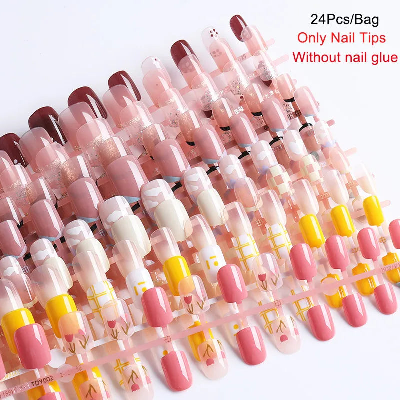 24pcs Acrylic Nails with Design