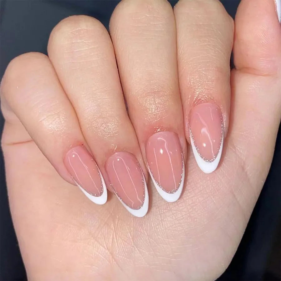 24Pcs Mid-length Almond False Nails Press on Nail Full Cover Nail Tips
