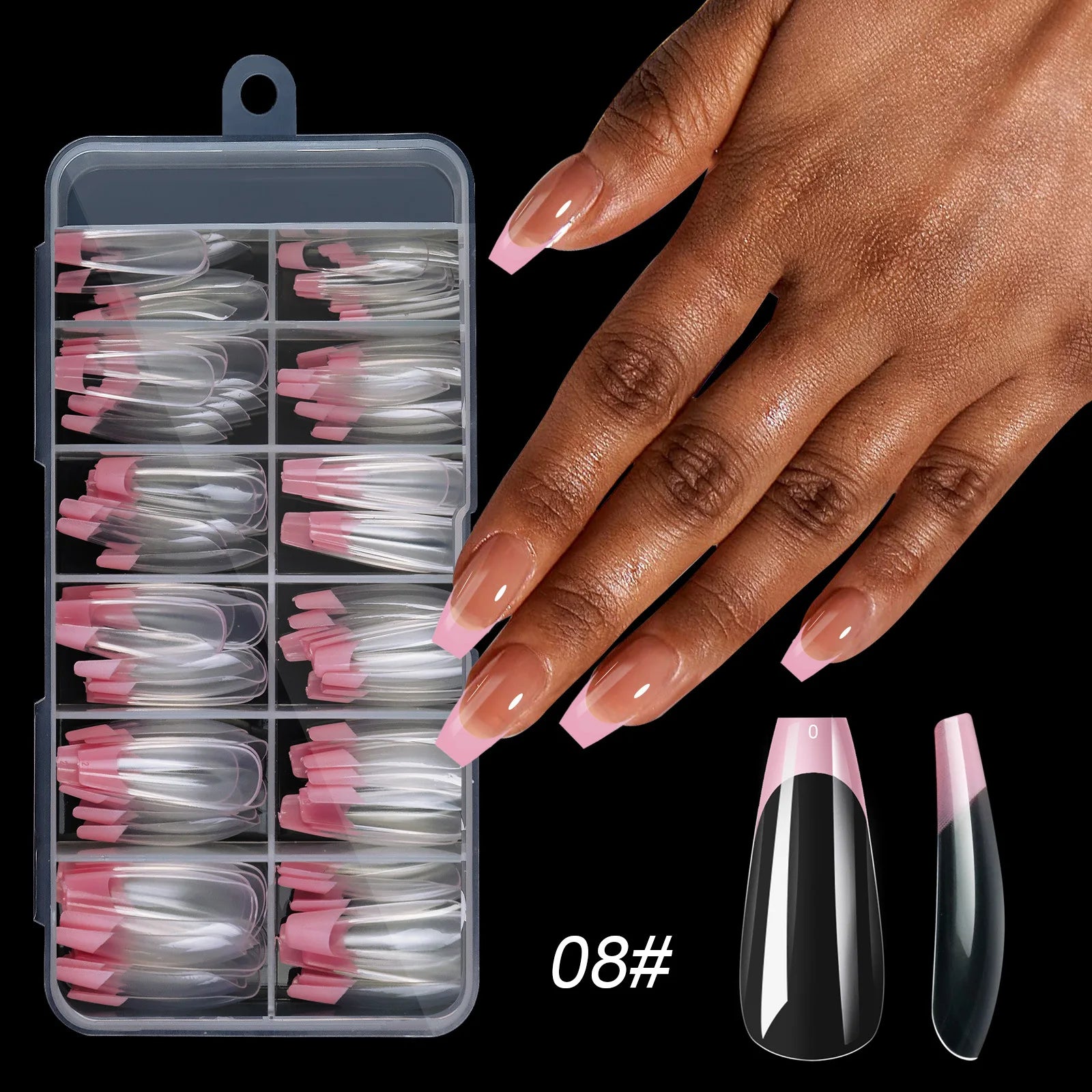 120pcs Boxed Acrylic French False Nails Multicolor Square Almond Nail Tips Full Cover Mixed Size Press On Nails