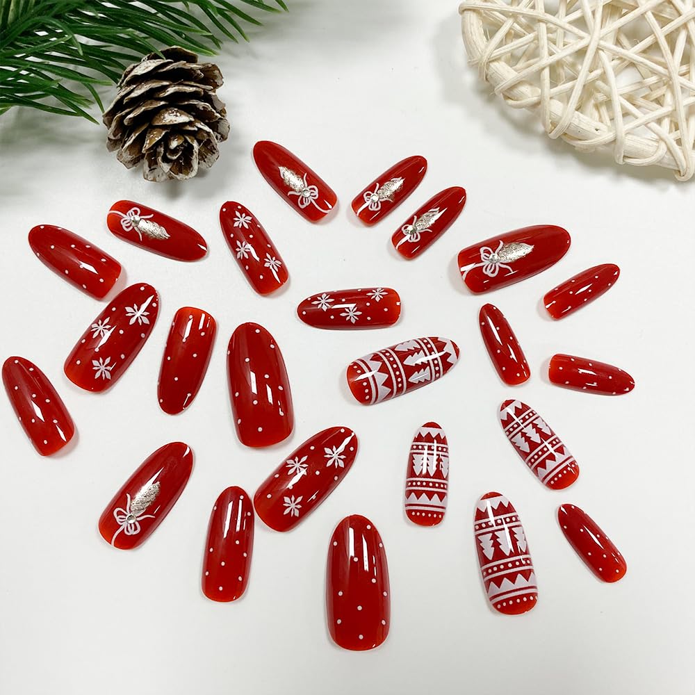 24 Pcs CHRISTMAS Almond Press on Nails 