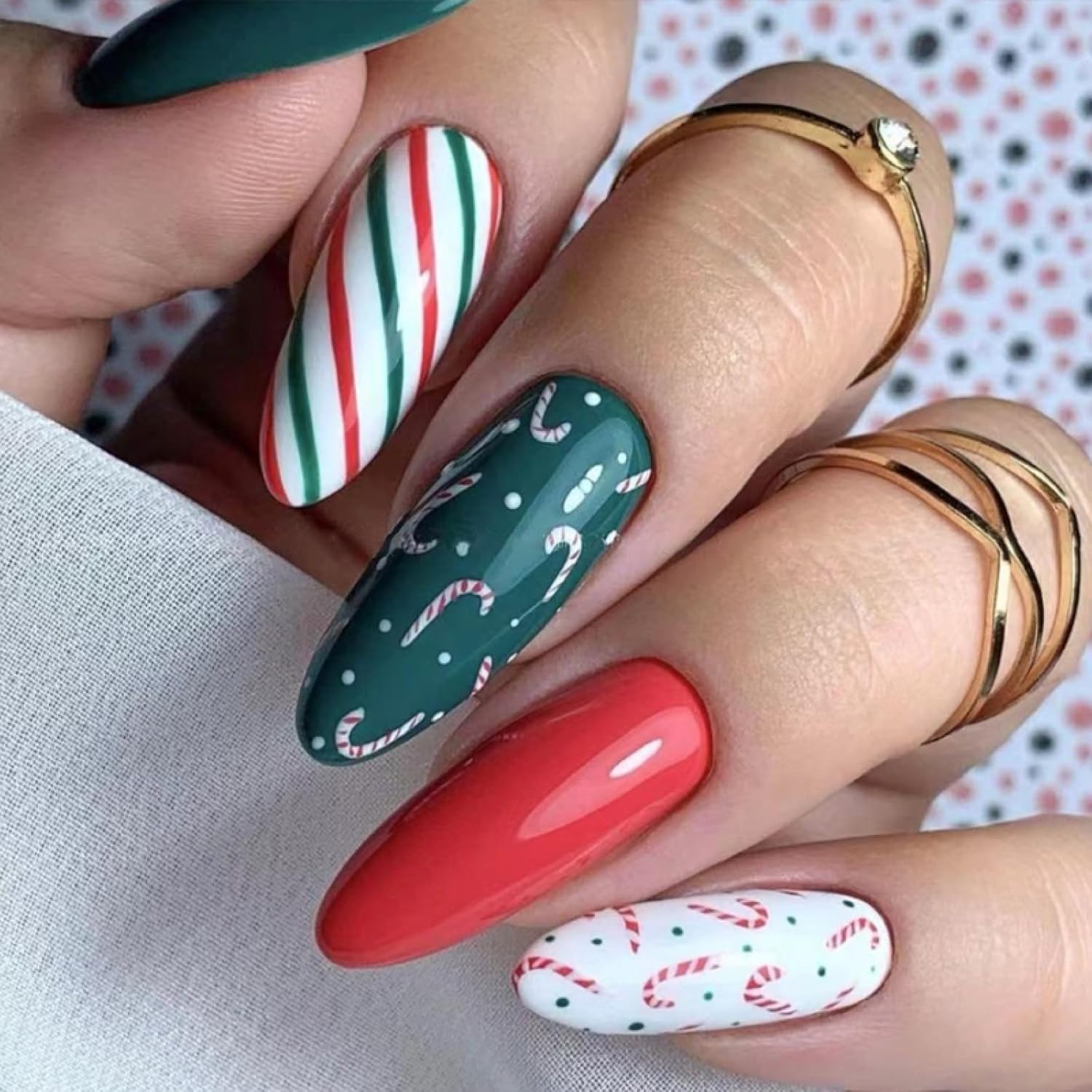 24 Pcs CHRISTMAS Almond Press on Nails 