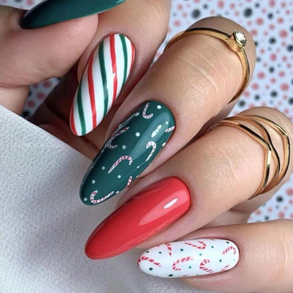 24 Pcs CHRISTMAS Almond Press on Nails 