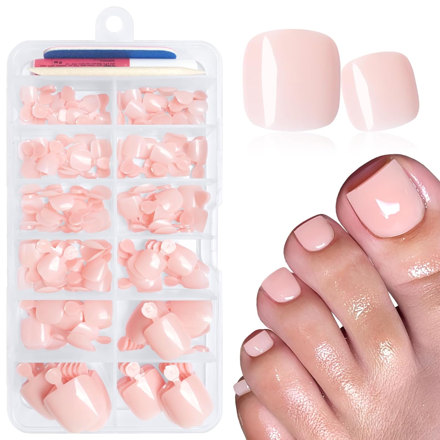 168Pc Press on Toenails with Glue Adhesive Tabs - Short Square 