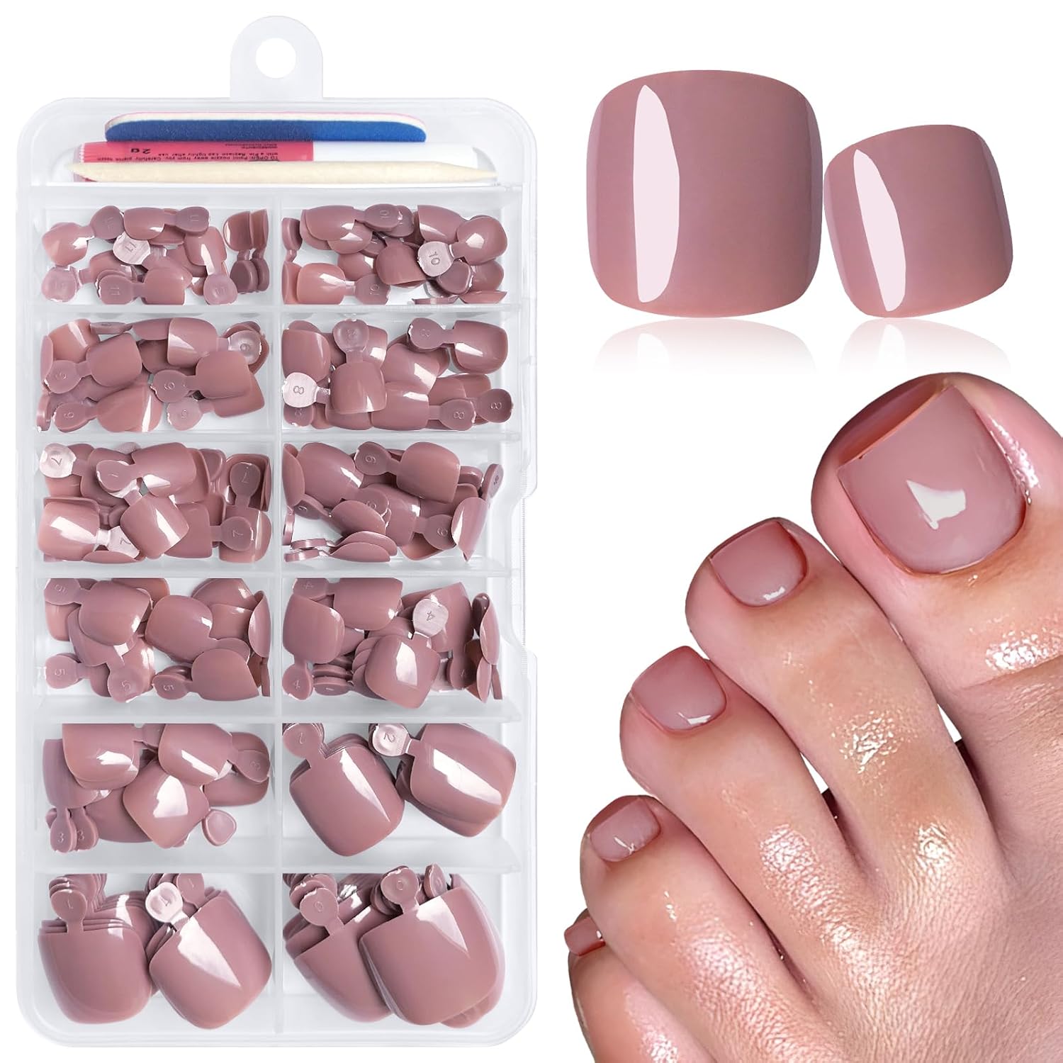 168Pc Press on Toenails with Glue Adhesive Tabs - Short Square 