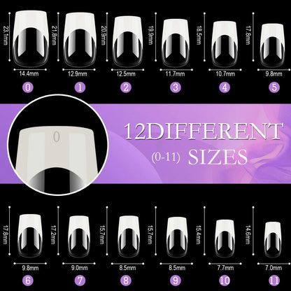 120pcs Boxed Acrylic French False Nails Multicolor Square Almond Nail Tips Full Cover Mixed Size Press On Nails