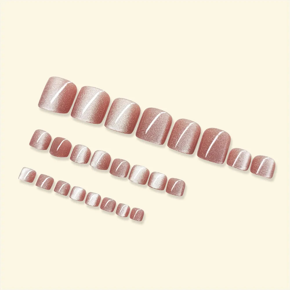 24pcs False Toenails Shiny Cat Eye Square Toenail Patch Full Cover