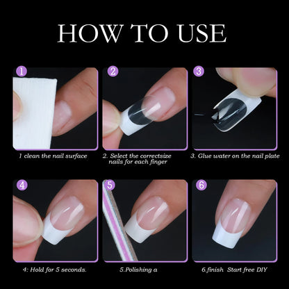 120pcs Boxed Acrylic French False Nails Multicolor Square Almond Nail Tips Full Cover Mixed Size Press On Nails